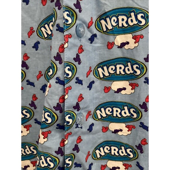 Vintage Nerds Candy Button Up Short Sleeve Collared Blue Shirt Men's Size L - Picture 8 of 14